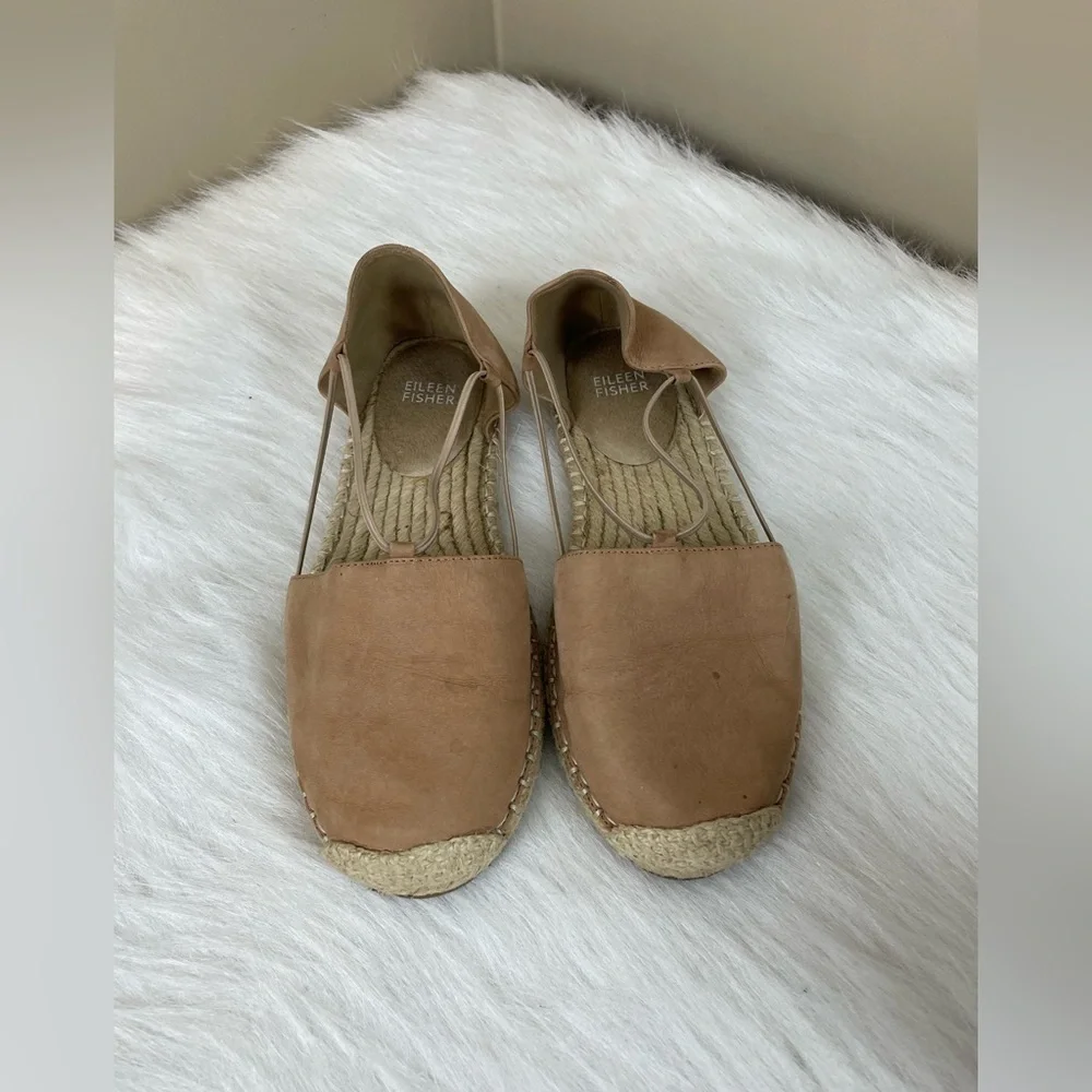 Eileen Fisher Lee Nubuck Leather Tan Espadrille Flats 8.5